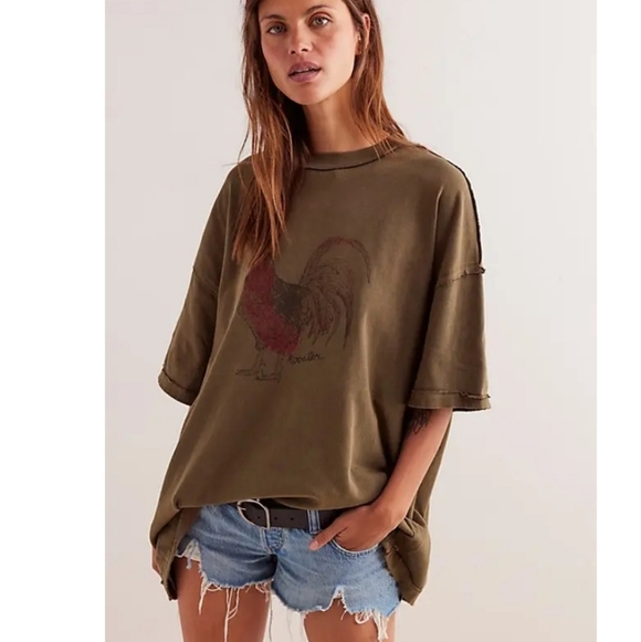 Free People Tops - Free People We The Free Farm Friends "Rooster" Oversized Graphic Tee